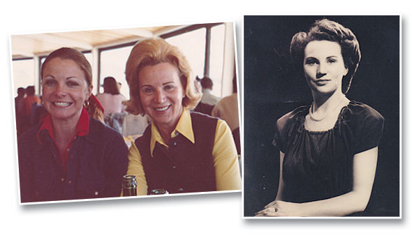 Liz with her mother, when she was in her 20s (left) and Bronda on her engagement to Liz’s father, John Mackintosh 